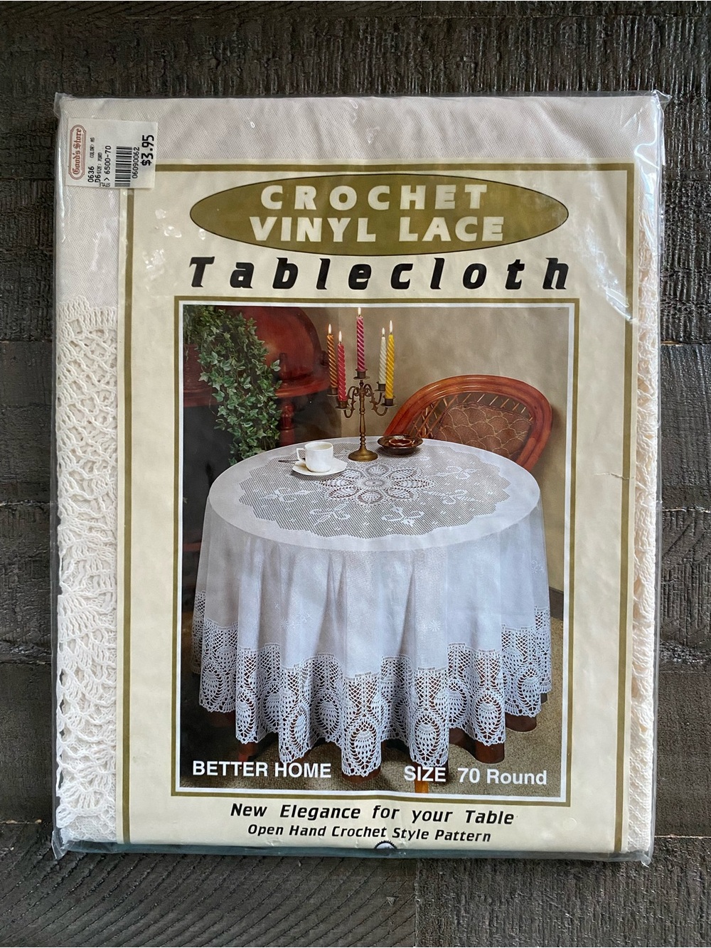 Vintage Better Home White Crochet Vinyl Lace Tablecloth 70" Round Cottagecore